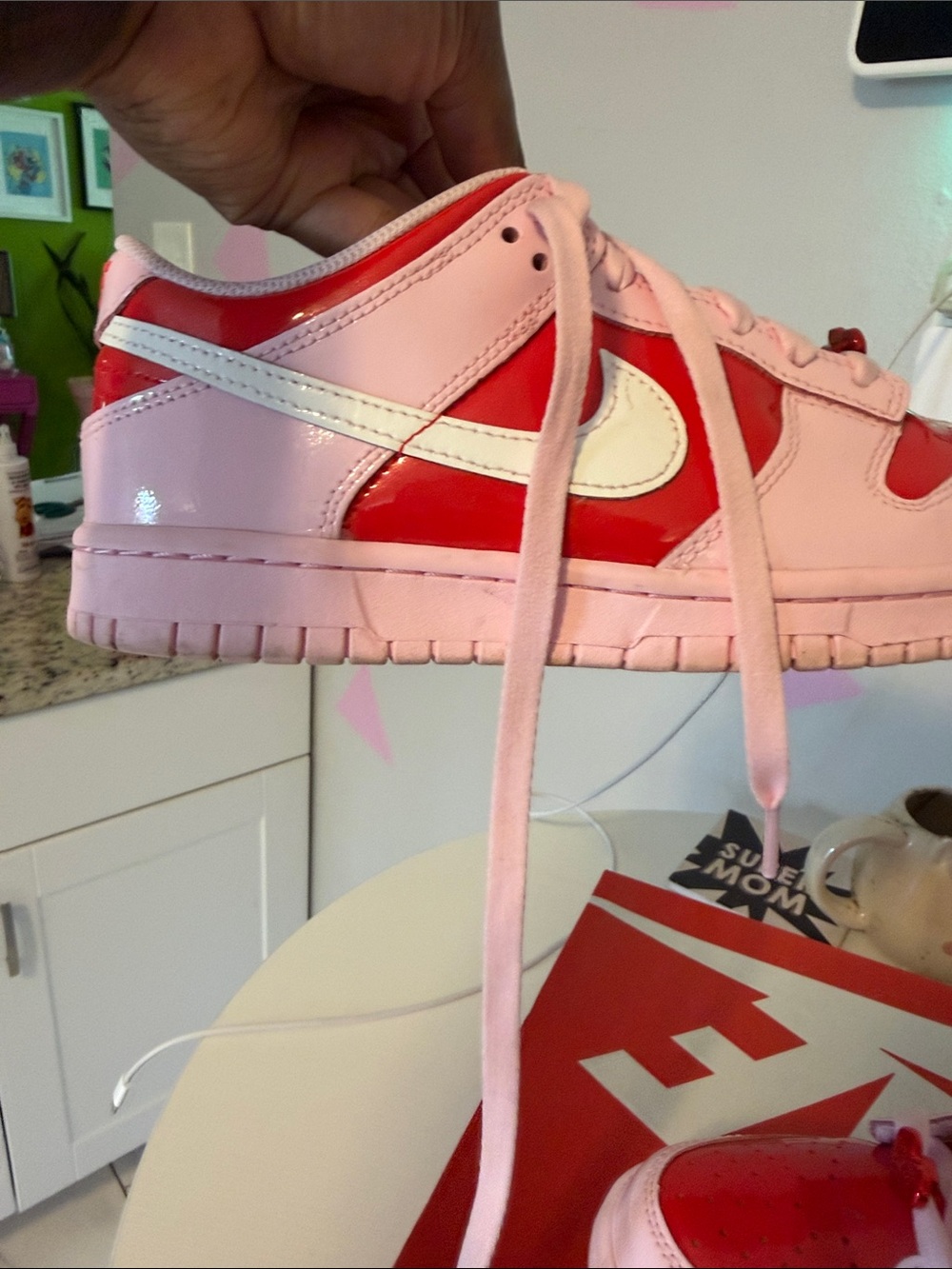 Nike Dunks Kids Pink and Red Low-Top Sneakers - Picture 14 of 15